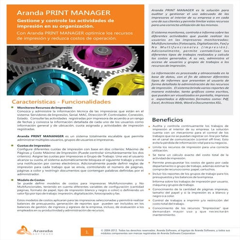 Aranda PRINT MANAGER V 8 Datasheet | PDF