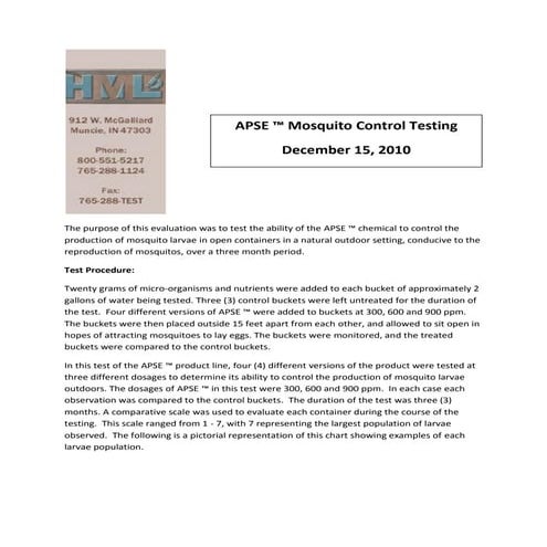 Apse mosquito control testing analysis