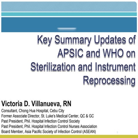 APSIC and WHO Sterilization and Instrument Reprocessing Guidelines