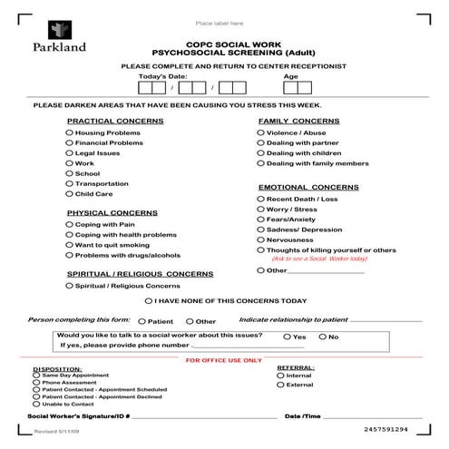 Psychosocial Screening Tool