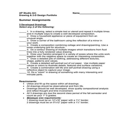Ap studio art drawing & 2-d design summer assignment info-1. 2010-website