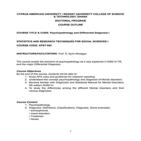 APSY 602Psychopathology and Differential Diagnosis I.docx