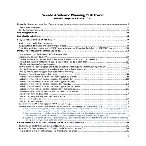 Senate Academic Planning Task Force : DRAFT Report March 2013