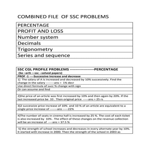 Aptitude problems for ssc exam