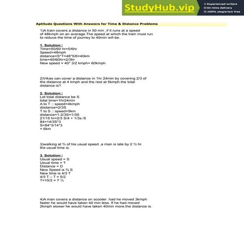 Aptitude Questions With Answers For Time   Distance Problems