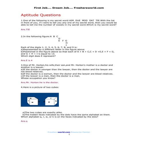 Aptitude testing puzzles for freshers