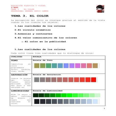 1º ESO, El COLOR, 