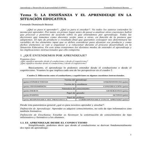 Apuntes tema 5 la ensenanza y el aprendizaje en la se