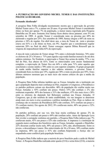 A putrefação do governo michel temer e das instituições políticas do brasil