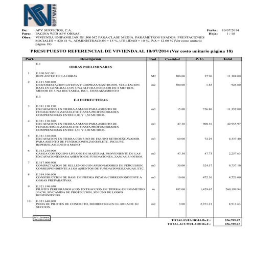 Apv  bcv   obras bcv - vivienda unifamiliar 800 mts2, 18 paginas