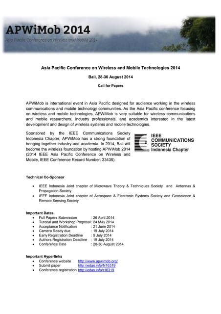 APWiMob 2014 (Bali, 28-30 August 2014) CFP