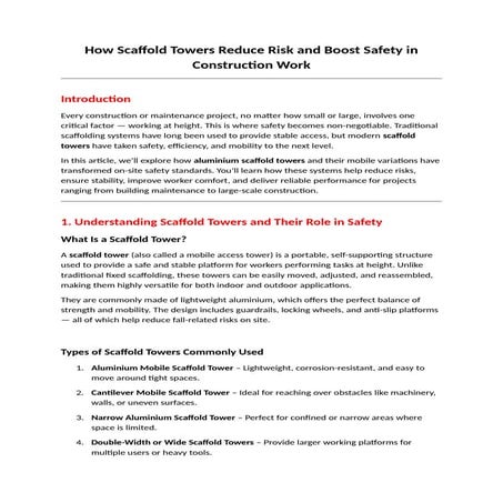 How Scaffold Towers Reduce Risk and Boost Safety in Construction Work ...
