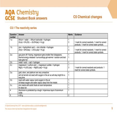 AQA Chemistry C5 Answers Key