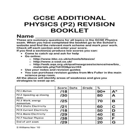 Gcse physics revision booklet