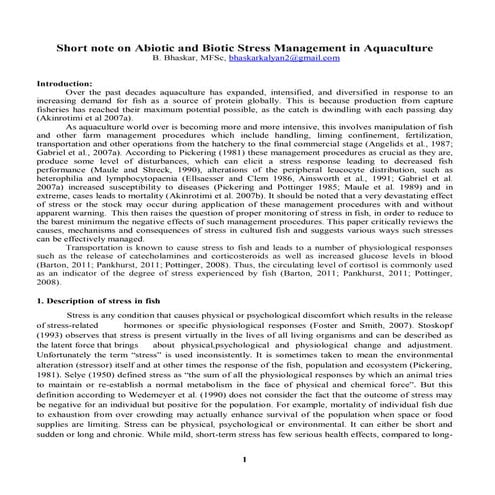 Abiotic and Biotic Stress Management in Aquaculture