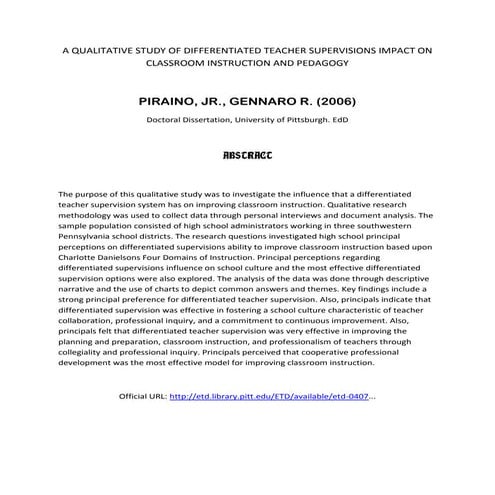 A qualitative study of differentiated teacher supervisions impact on classroo...