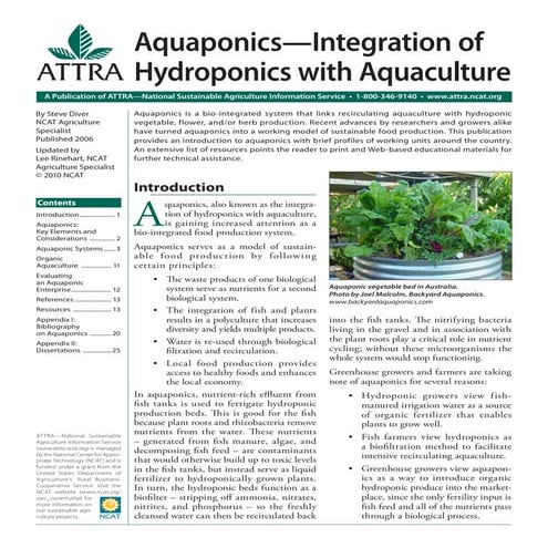Aquaponics — Integration of Hydroponics with Aquaculture