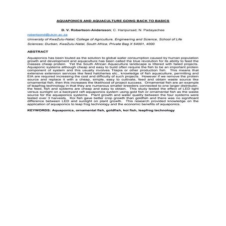 Abstract: Aquaponics and aquaculture going back to basics
