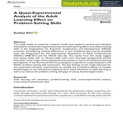 A Quasi-Experimental Analysis Of The Adult Learning Effect On Problem-Solving...