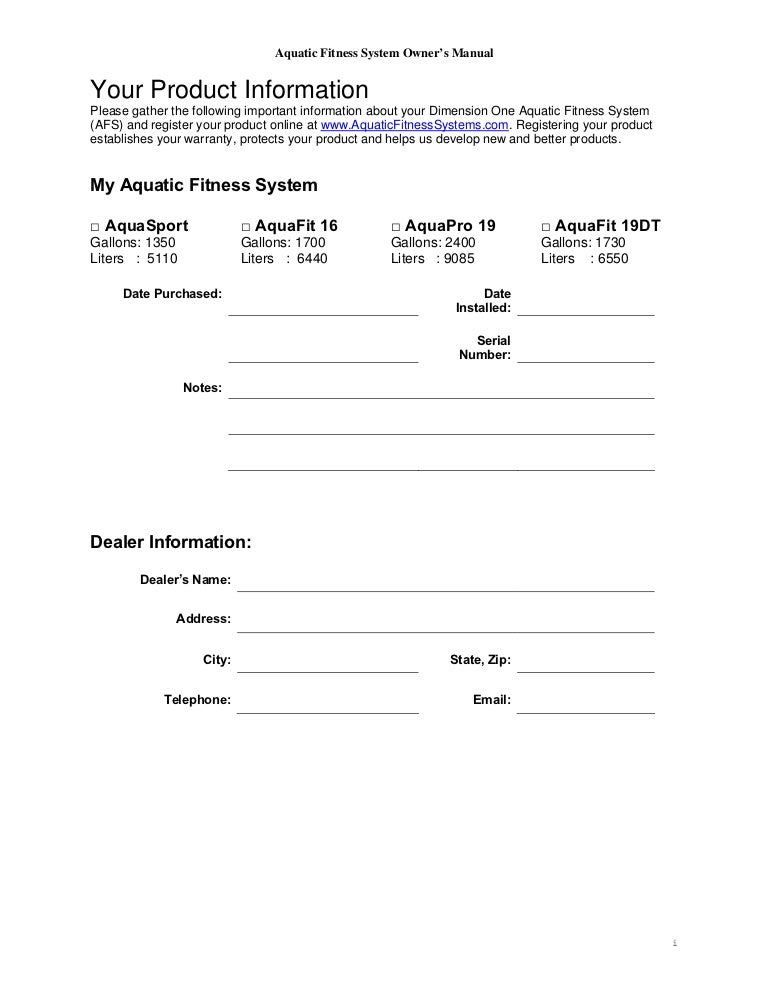 Aquatic fitness system owners manual guide