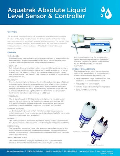 Aquatrak absolute liquid level sensor & controller