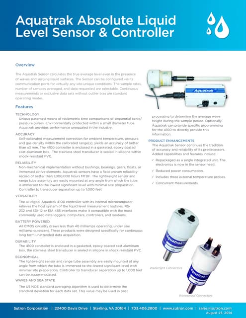 Aquatrak absolute liquid level sensor & controller