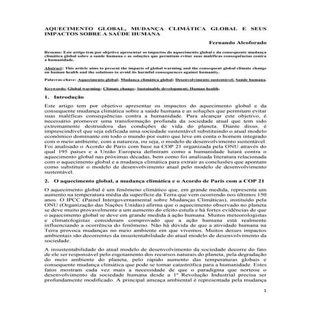 AQUECIMENTO GLOBAL, MUDANÇA CLIMÁTICA GLOBAL E SEUS IMPACTOS SOBRE A SAÚDE HU...