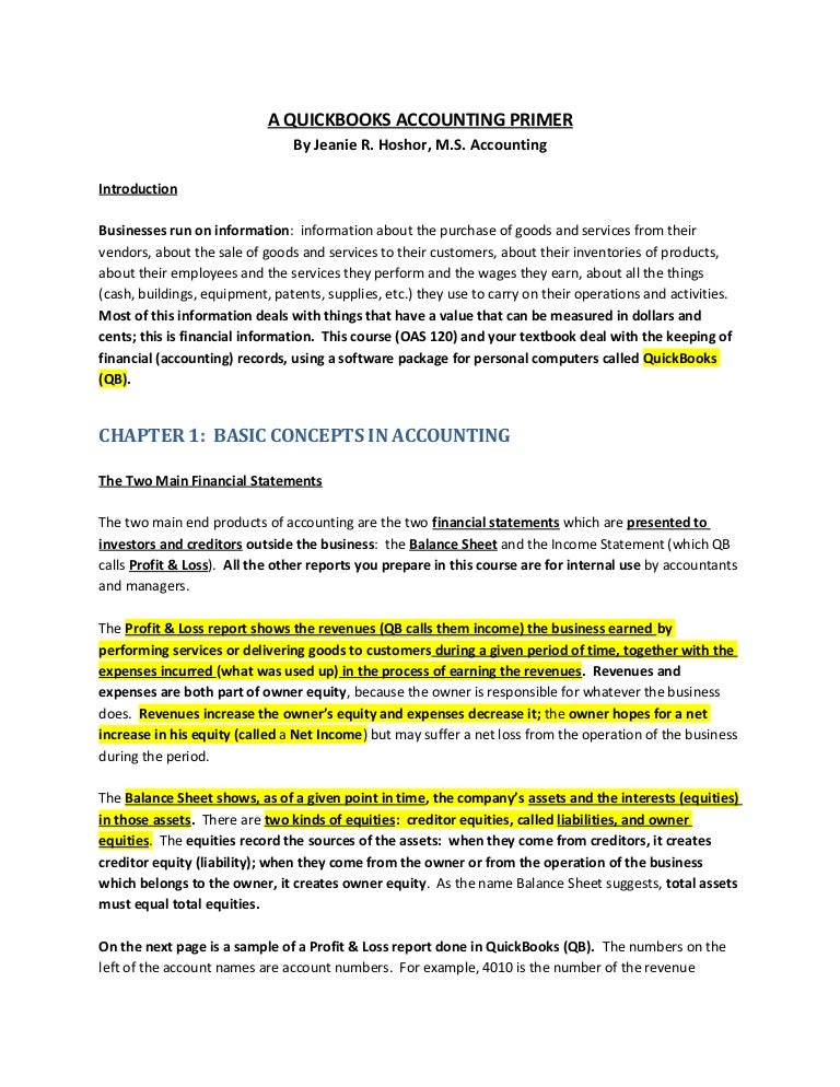 A Quickbooks Accounting Primer A Quickbooks Accounting Primer