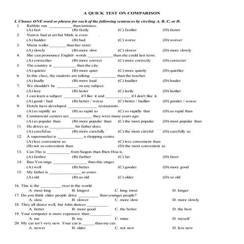 A quick test on comparison