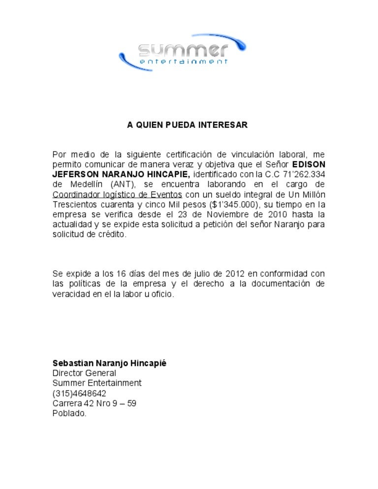 a quien pueda interesar cartas de referencia personales ejemplos