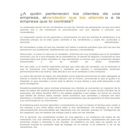 A quién pertenecen los clientes de una empresa