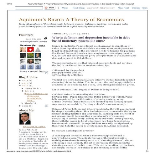 Aquinum's razor a theory of economics why is deflation and depression ...
