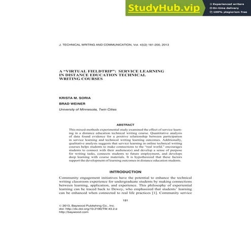 A  quot Virtual Fieldtrip quot   Service Learning in Distance Education Technical Writing Courses.pdf