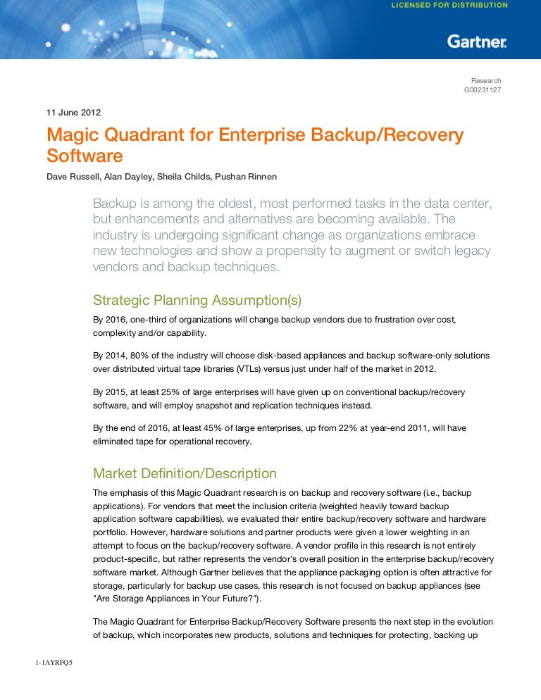 Magic Quadrant For Enterprise Backup/Recovery Software
