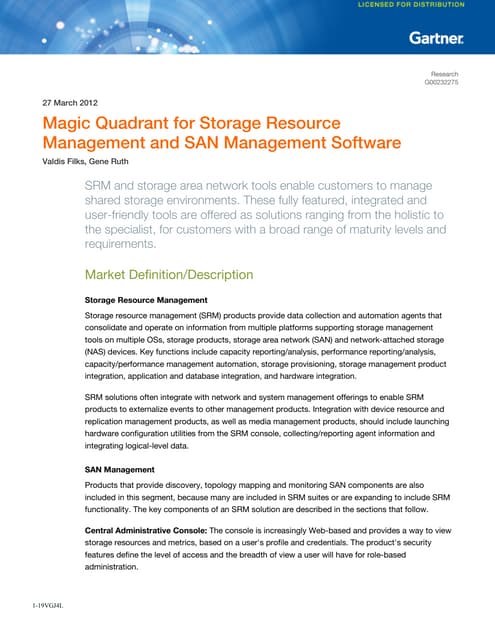 Magic Quadrant for Storage Resource Management and SAN Management Software