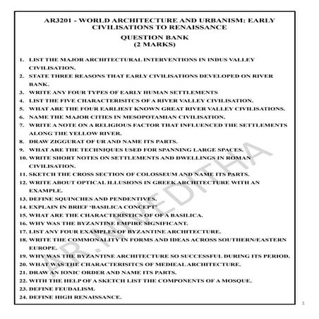 AR3201 WORLD ARCHITECTURE AND URBANISM EARLY CIVILISATIONS TO RENAISSANCE QUESTION BANK.pdf
