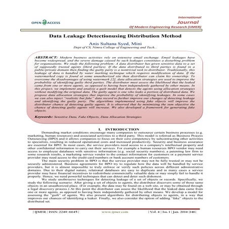 Data Leakage Detectionusing Distribution Method 