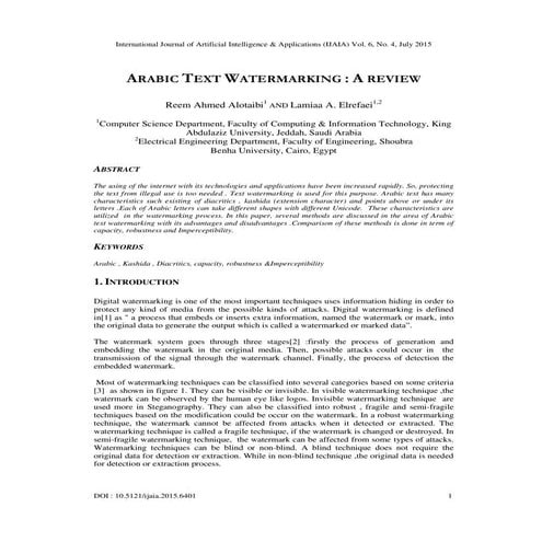 Arabic text watermarking  a review