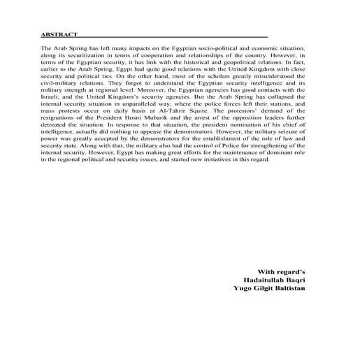 Arab spring a papper by Hadaitullah Baqri Baltistani