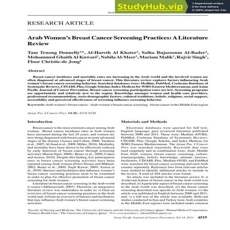 Arab Women S Breast Cancer Screening Practices A Literature Review | PDF