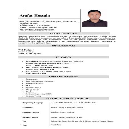 Arafat hossain resume