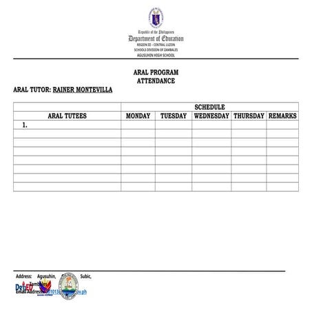 ARAL-ATTENDANCE aral tutor and tutees ahs