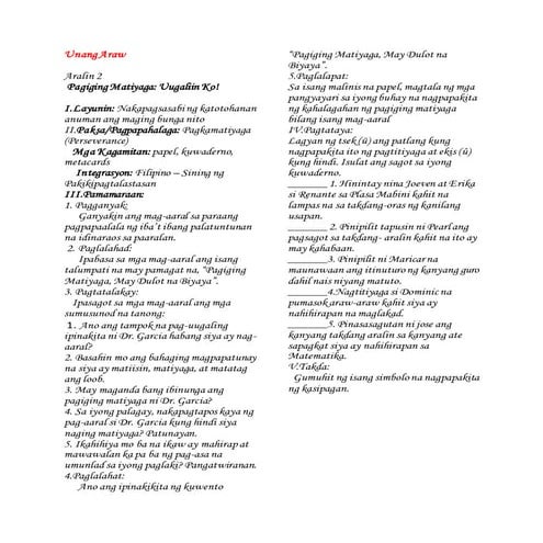 Aralin 2 pagiging matiyaga uugaliin ko!