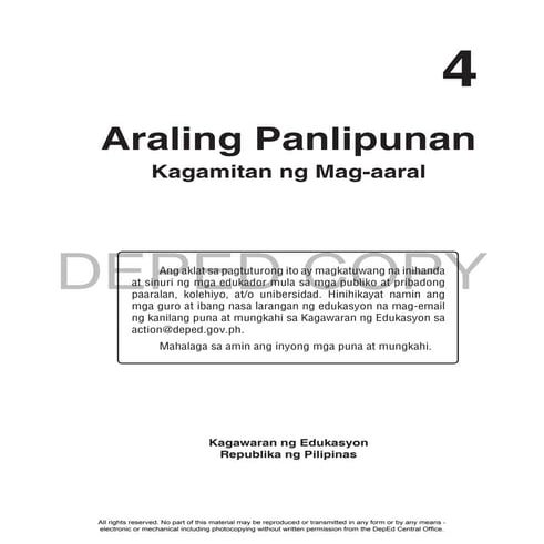 Araling panlipunan 4  kagamitan ng mag-aaral