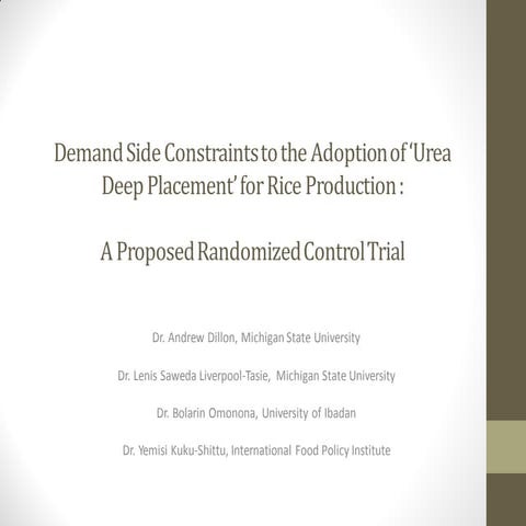 A Randomized Control Trial for Evaluating the Profitability of UDP Technology...