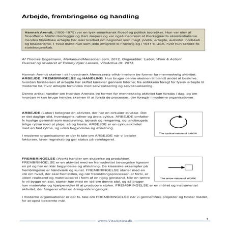 "Arbejde fremstilling og handling" Hannah Arendt's filosofi om arbejde. Works...