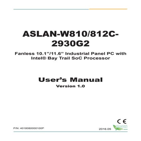 아보패널PC ARBOR ASLAN-W810C-2930G2 10.1인치 산업용PC 매뉴얼