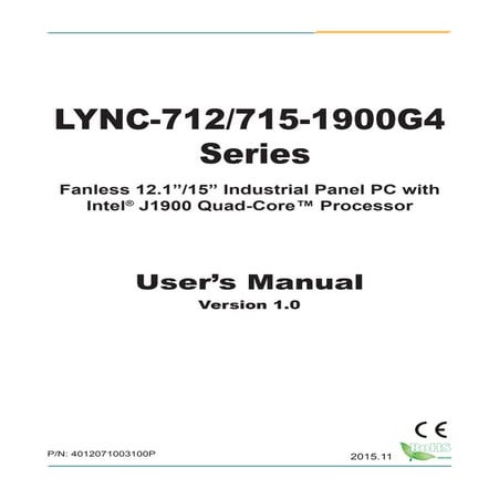 아보패널PC ARBOR LYNC-712-1900G4 12.1인치 산업용패널PC 매뉴얼