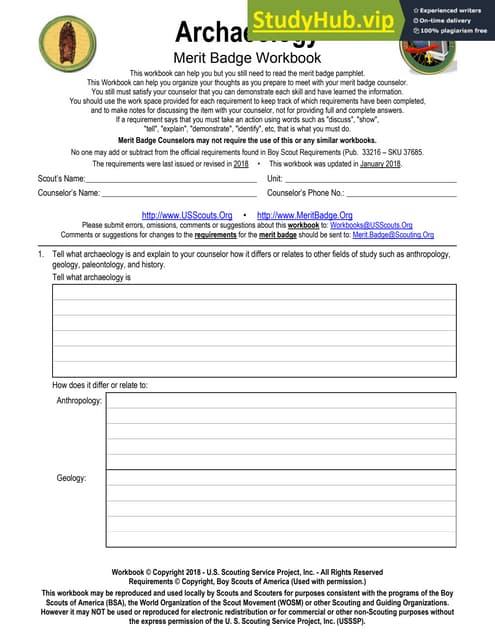 Archaeology Merit Badge Workbook PDF Archaeology Merit Badge Workbook PDF