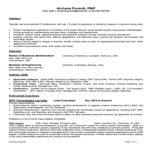 Archana puranik resume kpit format